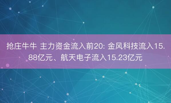 抢庄牛牛 主力资金流入前20: 金风科技流入15.88亿元、航天电子流入15.23亿元