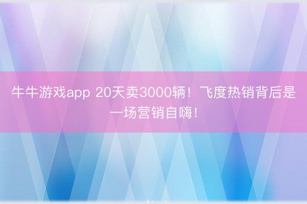 牛牛游戏app 20天卖3000辆！飞度热销背后是一场营销自嗨！
